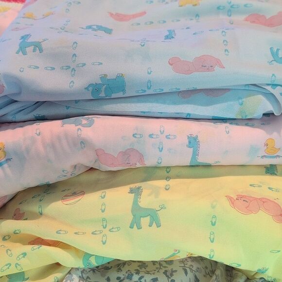 Vintage MCM Lot Of 3 Bolts Of Baby Sheer Nursery Baby Animal Print Material Rare - Picture 7 of 12